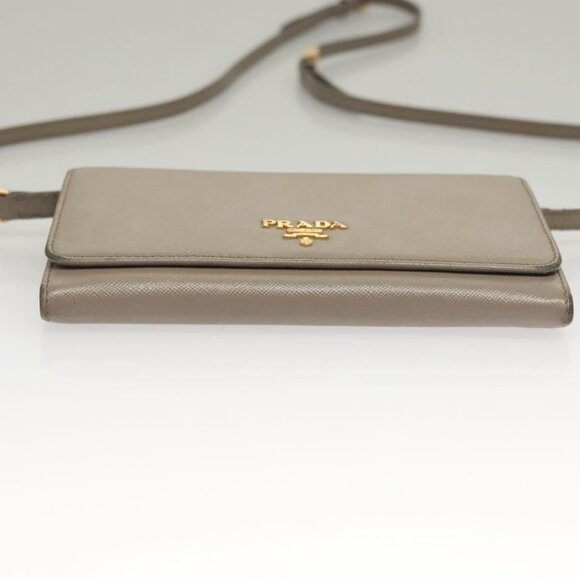 PRADA Shoulder Wallet Bag Safiano leather Beige Gold Auth 133393 - Picture 6 of 16